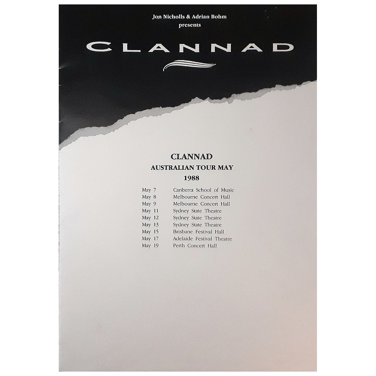 Clannad - Australian Tour 1988 Original Concert Program