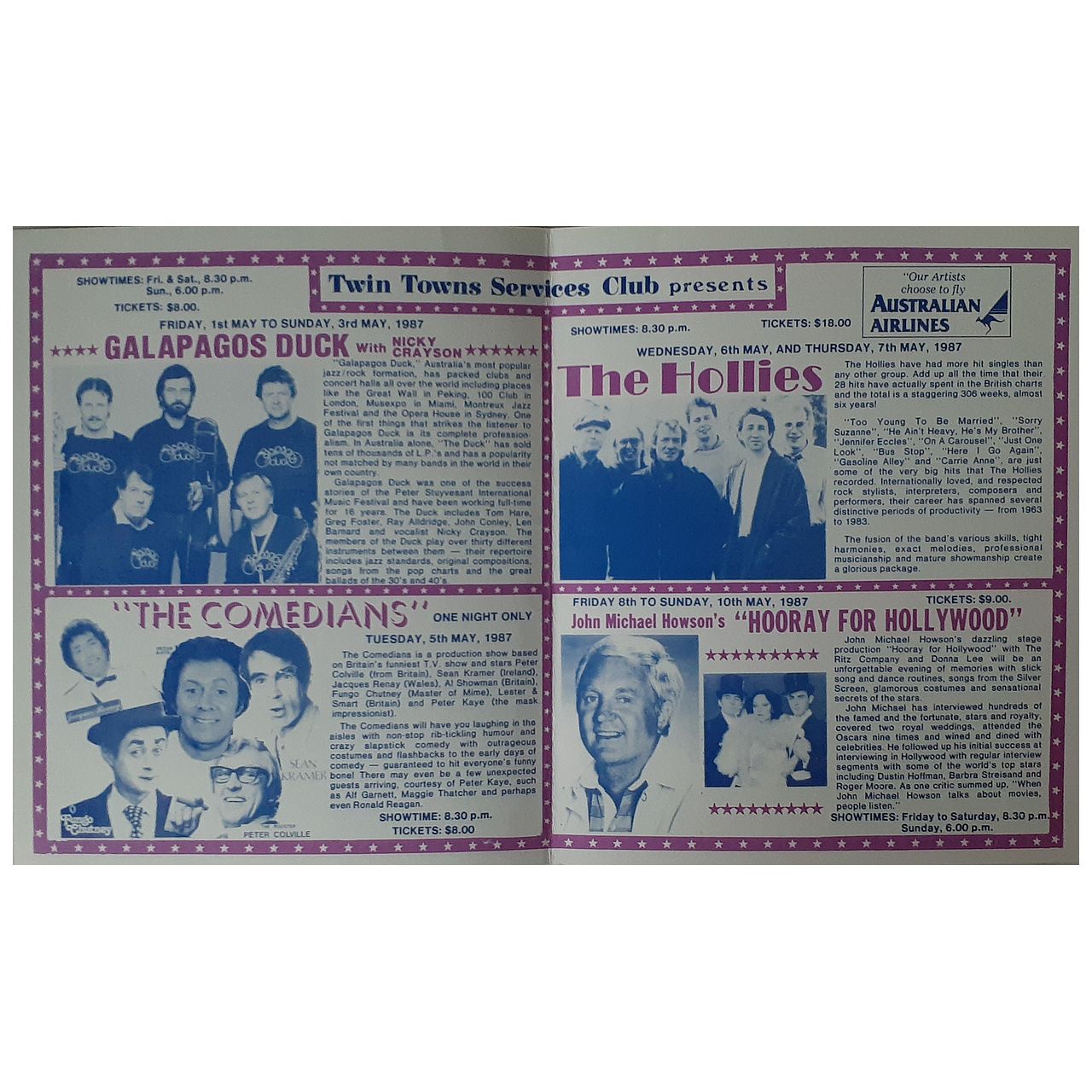 Hollies - Australian 1987 Original Concert Tour Program