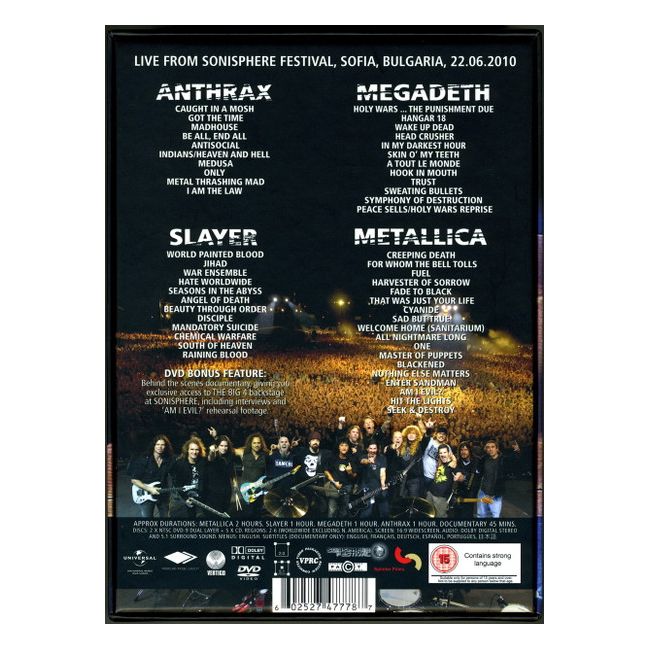 Metallica, Slayer, Megadeth, Anthrax – The Big 4: Live From Sofia, Bulgaria 5CD & 2DVD (New)