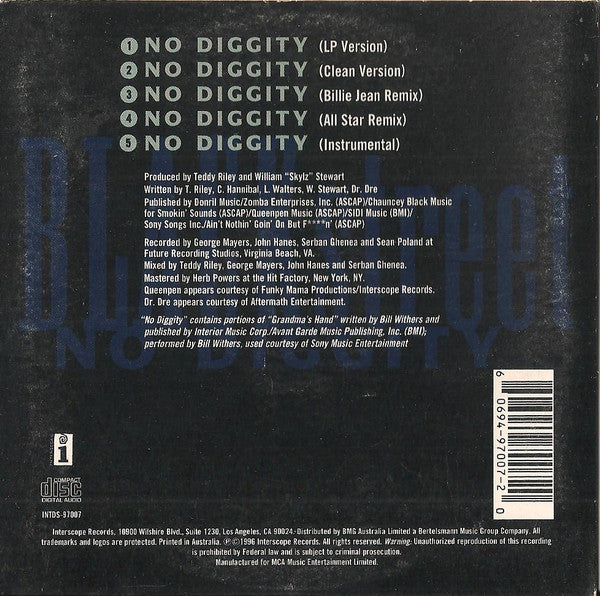 Blackstreet Featuring Dr. Dre - No Diggity 5 Track CD Single