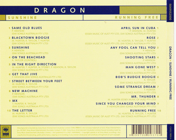Dragon - Double Pack - Sunshine / Running Free 2CD