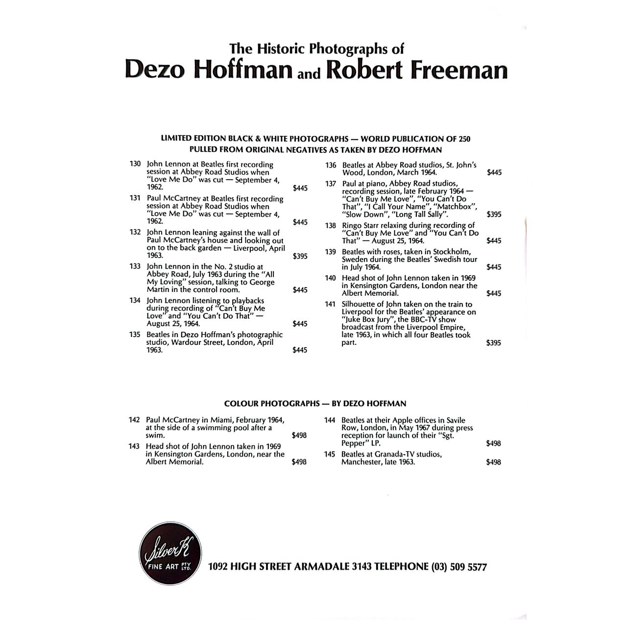 Dezo Hoffman & Robert Freeman - Beatles Catalog 1986 Silver K Fine Arts
