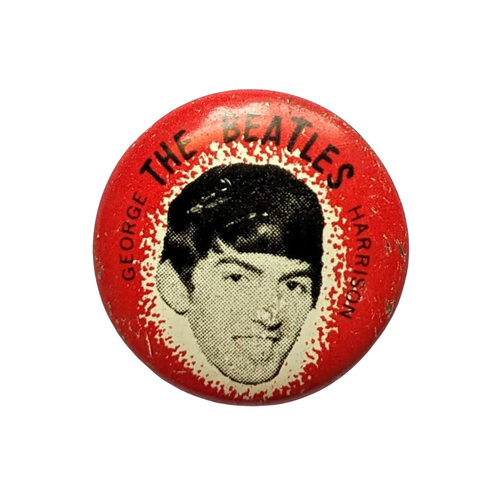 Beatles - Original 1960s George Harrison Red Gumball Pinback Button/Badge/Pin