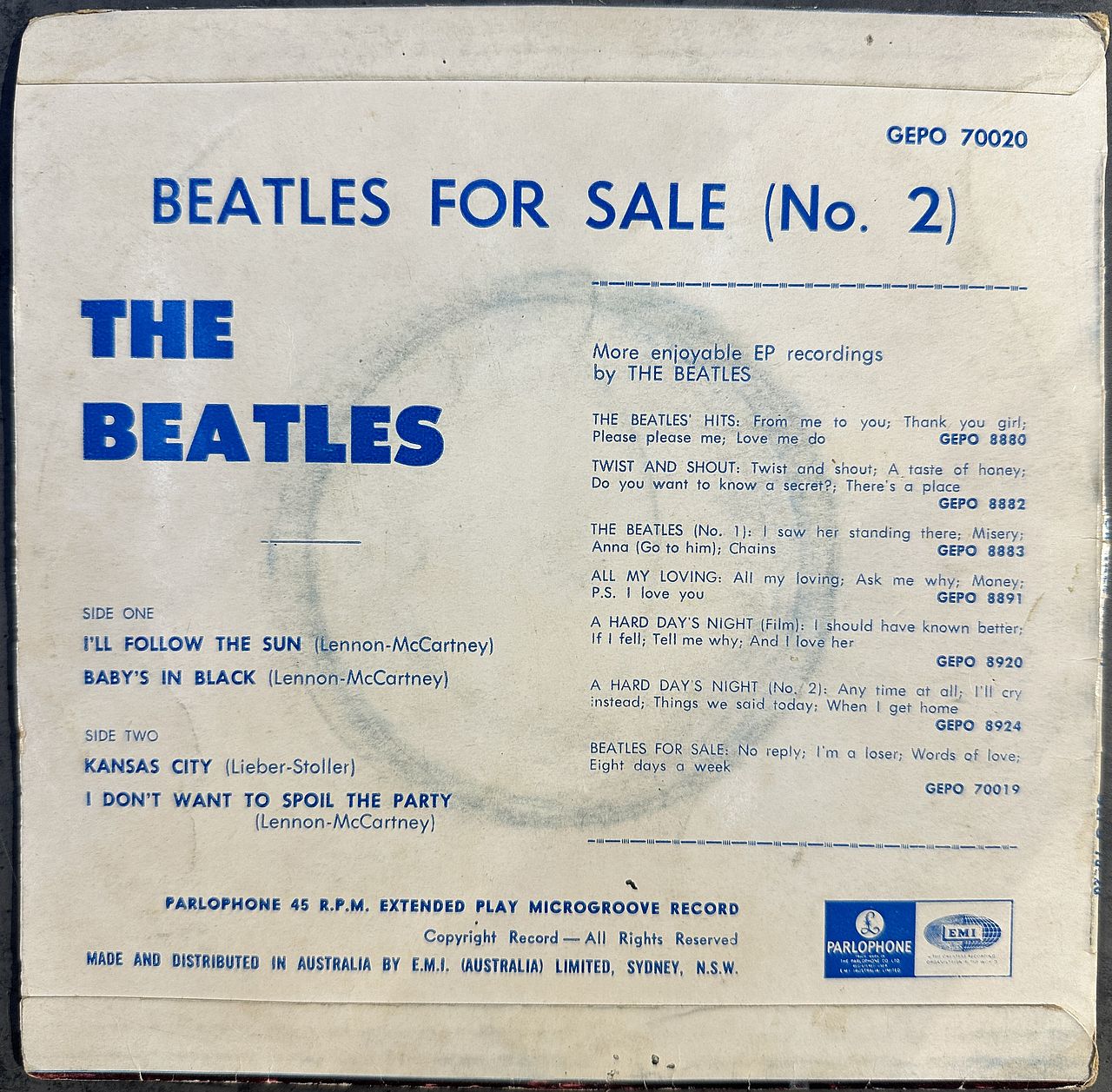 Beatles – Beatles For Sale (No. 2) 7" EP Vinyl (Used)