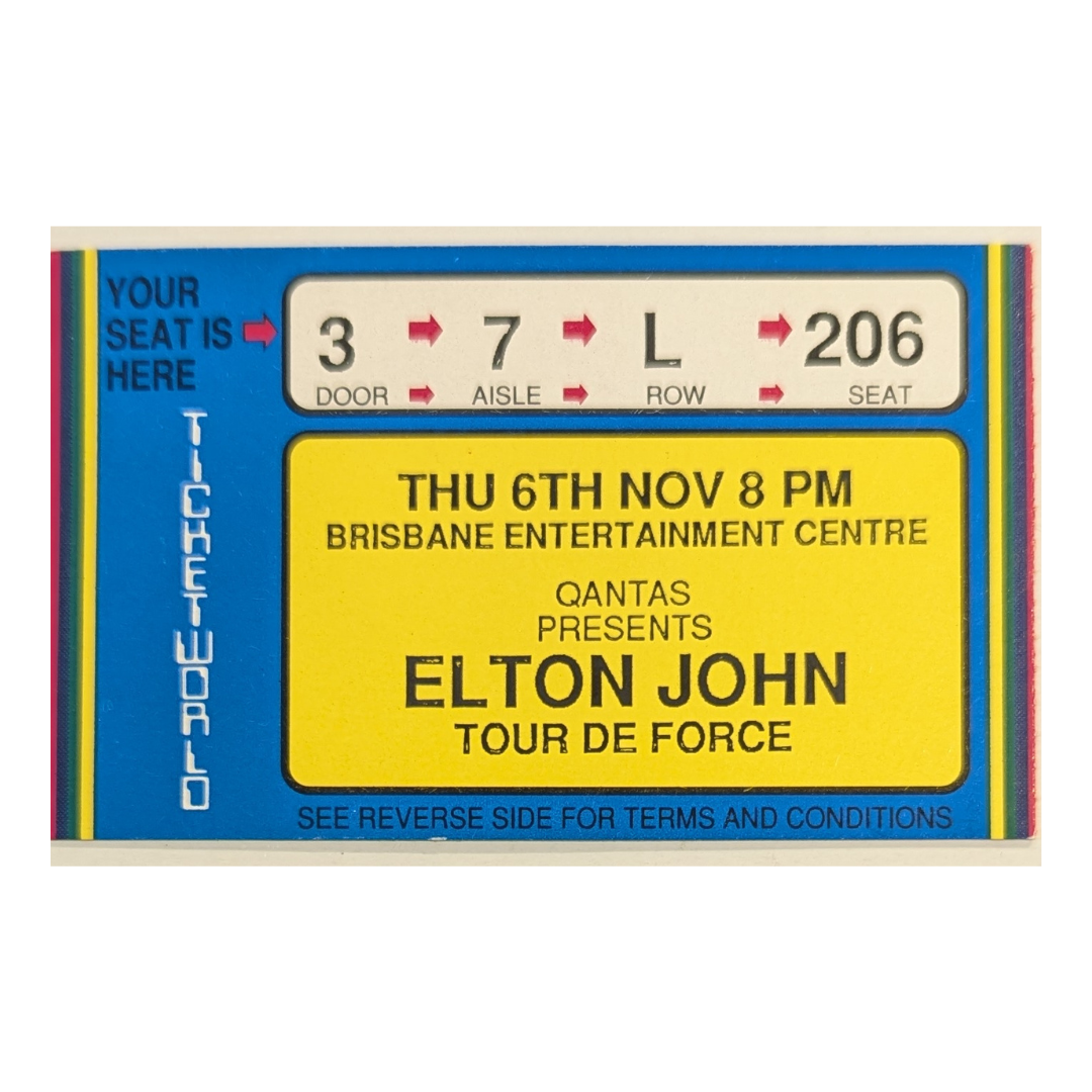 Elton John - Tour De Force Tour 1986 Original Vintage Concert Ticket Seat 206