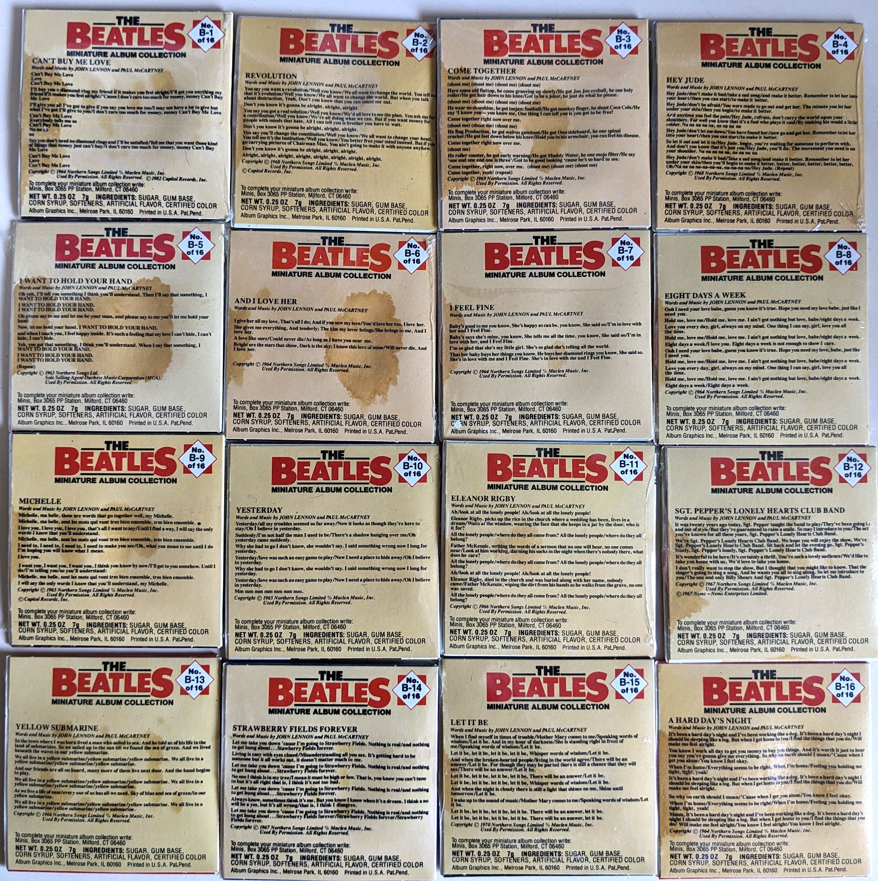 Beatles - Original 1982 Chu Bops Beatles Display Box of 64 Sealed Bubblegum Vinyl Records