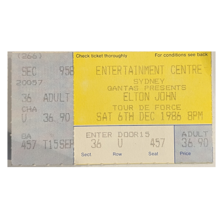 Elton John - Tour De Force 1986 Original Vintage Concert Ticket