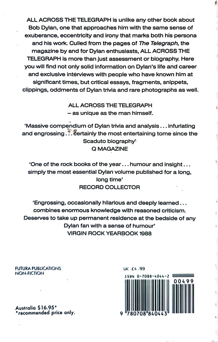 Michael Gray & John Bauldie - All Across The Telegraph: A Bob Dylan Handbook Paperback Book (1988)