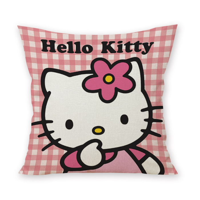 Hello Kitty - Pink Check Canvas Style Cushion