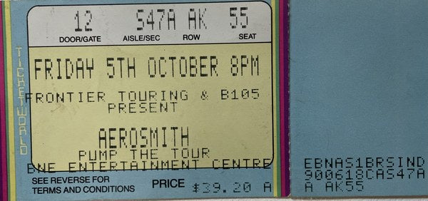 Aerosmith - Pump Tour Vintage Concert Ticket