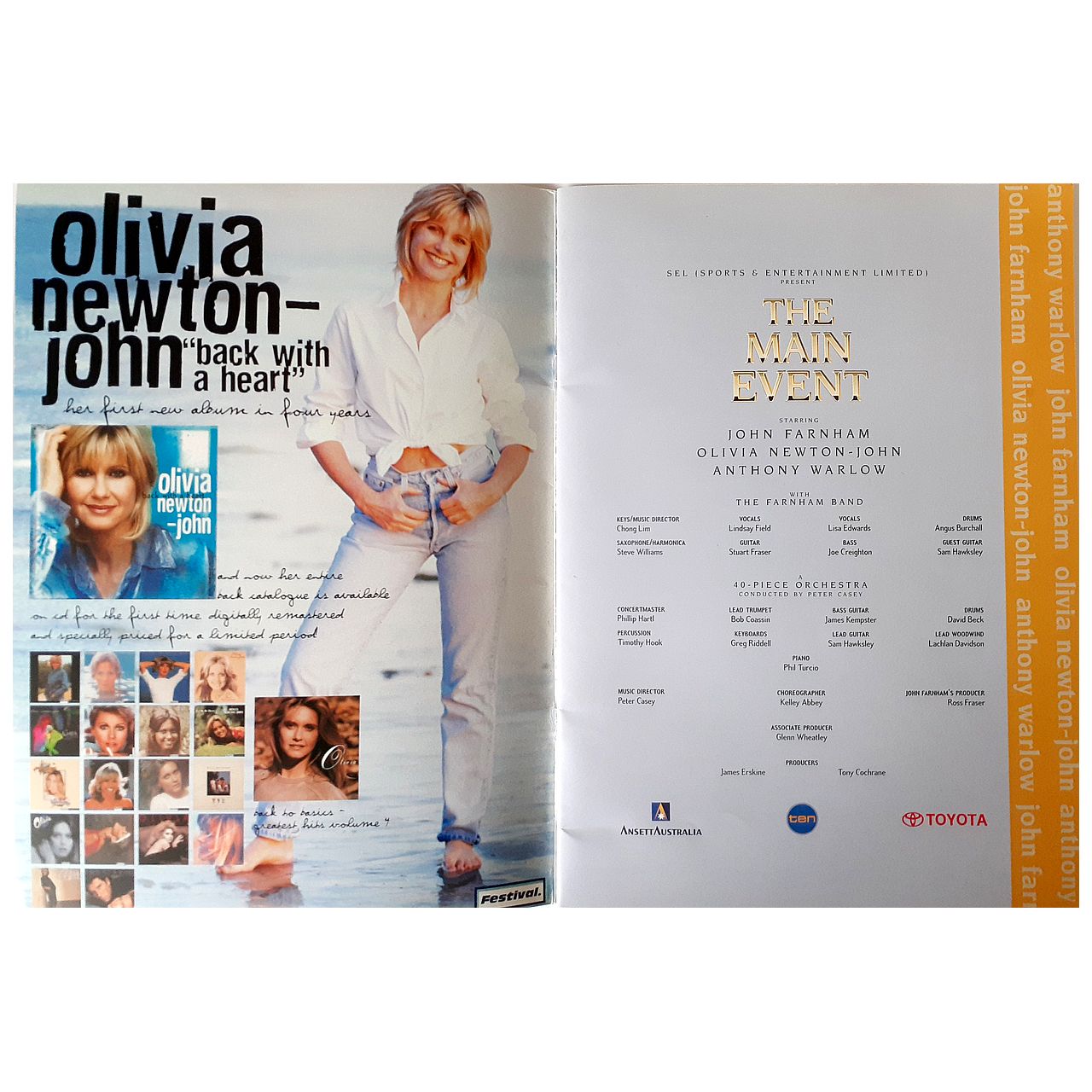John Farnham, Olivia Newton John & Anthony Warlow - The Main Event 1998 Original Concert Tour Program