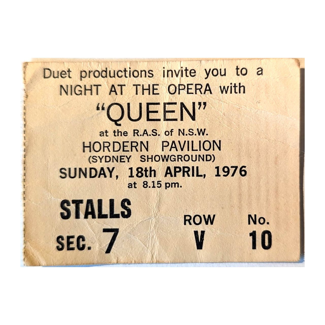 Queen - Night At The Opera 1976 Original Vintage Concert Ticket