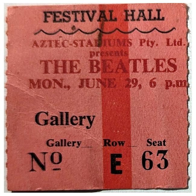 Beatles - 1964 Spring/Summer World Tour Festival Hall Brisbane Australia Original Vintage Concert Ticket Seat 63