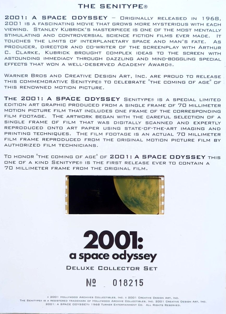 Stanley Kubrick - 2001: A Space Odyssey (1968) Collectors Ltd Ed DVD + CD Soundtrack + Book + Senitype Film Cell Boxset