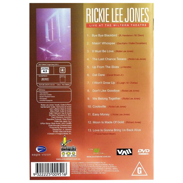 Rickie Lee Jones - Live At The Wiltern Theatre DVD (Used)