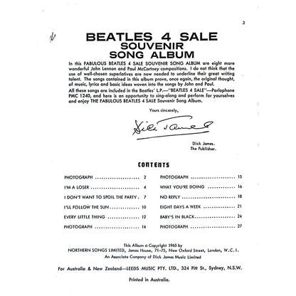 Beatles - Beatles 4 Sale Souvenir Song Album Australian Sheet Music Book (1965)