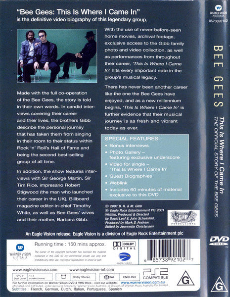 Bee Gees – This Is Where I Came In (The Official Story Of The Bee Gees) DVD