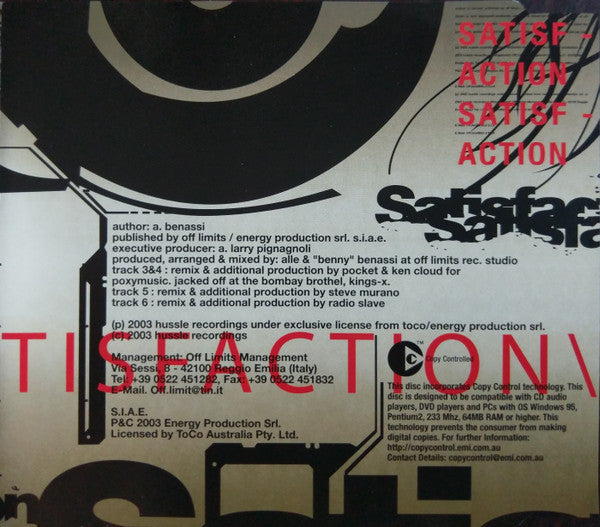 Benny Benassi Presents The Biz - Satisfaction 6 Track CD Single