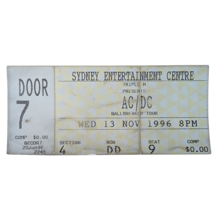AC/DC - Ballbreaker Tour 1996 Original Vintage Concert Ticket Seat 9