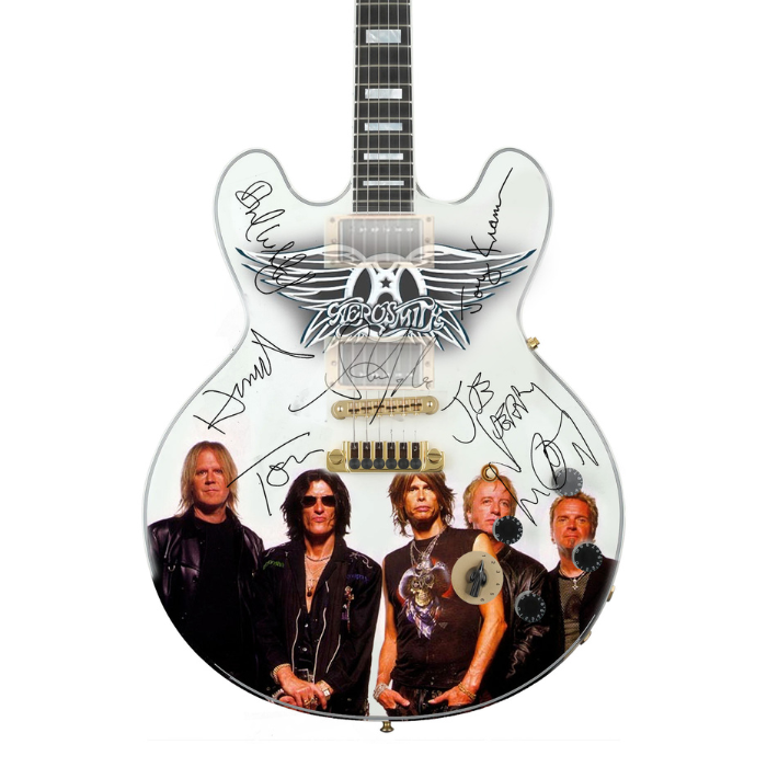 Aerosmith - Band On White Miniature Guitar