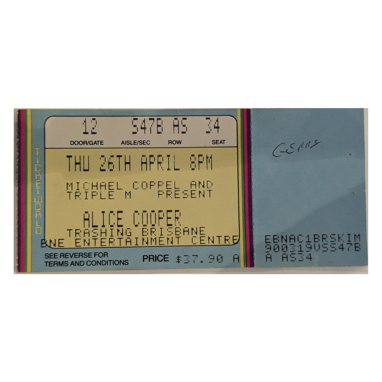 Alice Cooper - Trashes The World Tour 1990 Original Vintage Concert Ticket