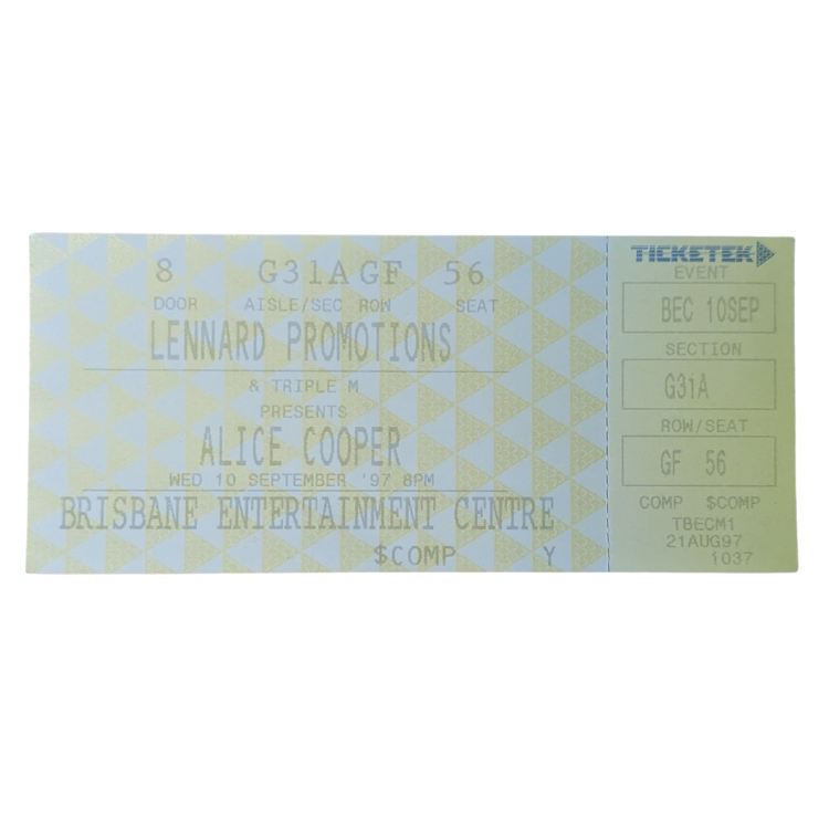 Alice Cooper - Rock N Roll Carnival Tour 1997 Original Vintage Concert Ticket
