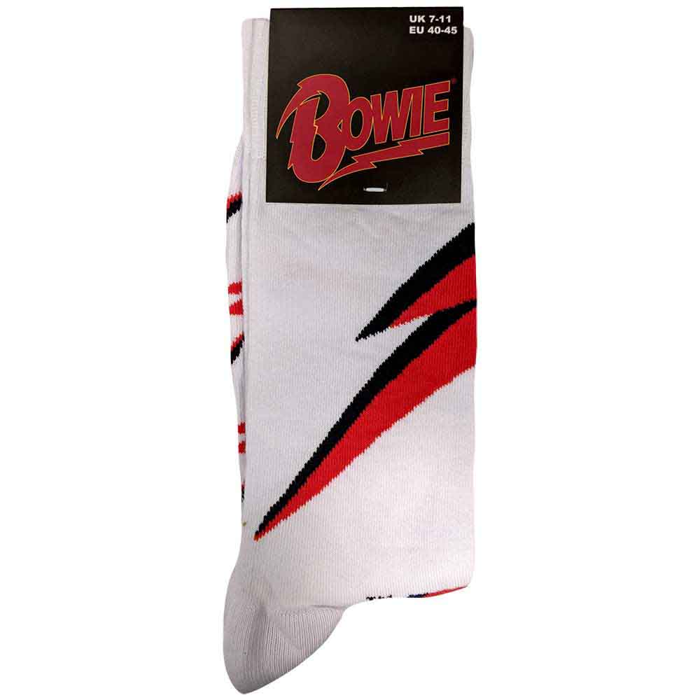 David Bowie - Red Lightening Bolt On White Unisex Socks