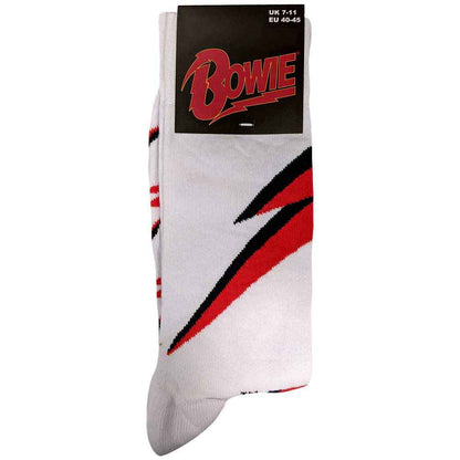 David Bowie - Red Lightening Bolt On White Unisex Socks