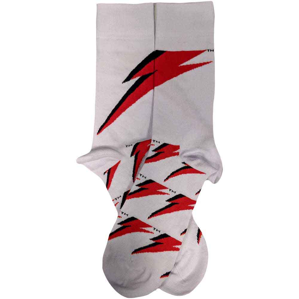 David Bowie - Red Lightening Bolt On White Unisex Socks