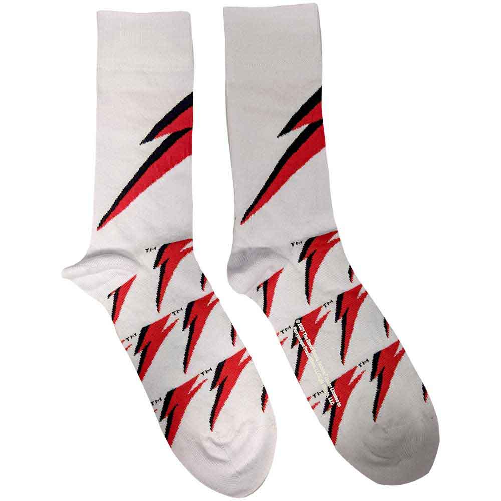 David Bowie - Red Lightening Bolt On White Unisex Socks