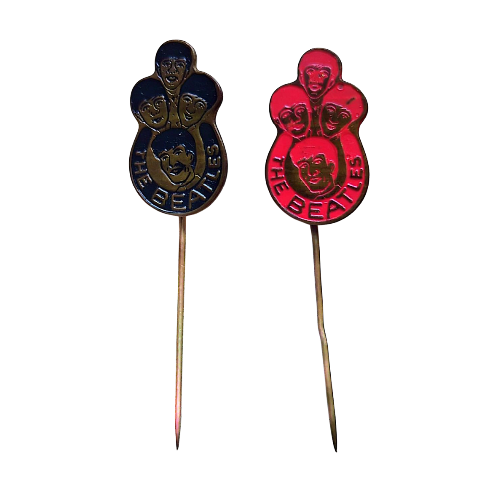 Beatles - 2 x Original 1960s Netherlands/Holland Red & Black Brass Collectable Pins (Used)
