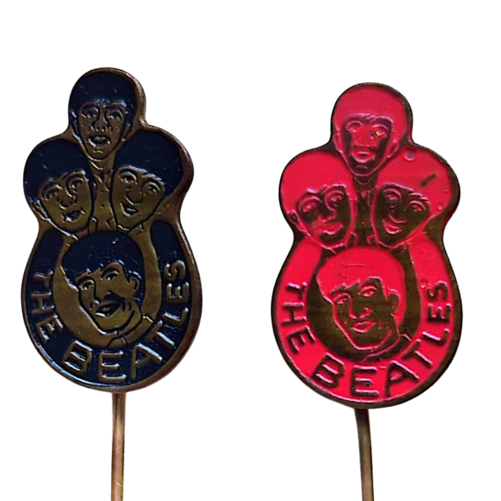 Beatles - 2 x Original 1960s Netherlands/Holland Red & Black Brass Collectable Pins (Used)
