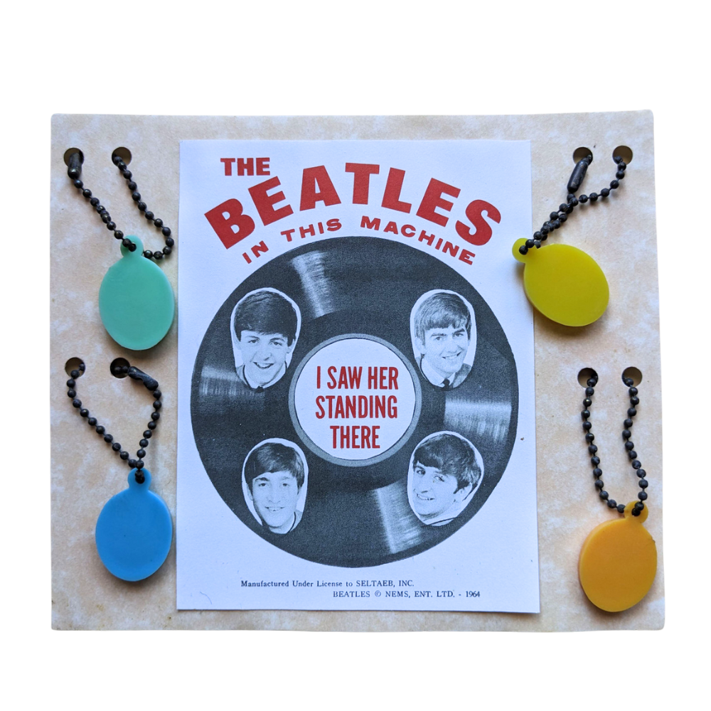 Beatles - 1960s Set Of 4 The Beatles In This Machine I Saw Her Standing There Gumball Charms/Keychains
