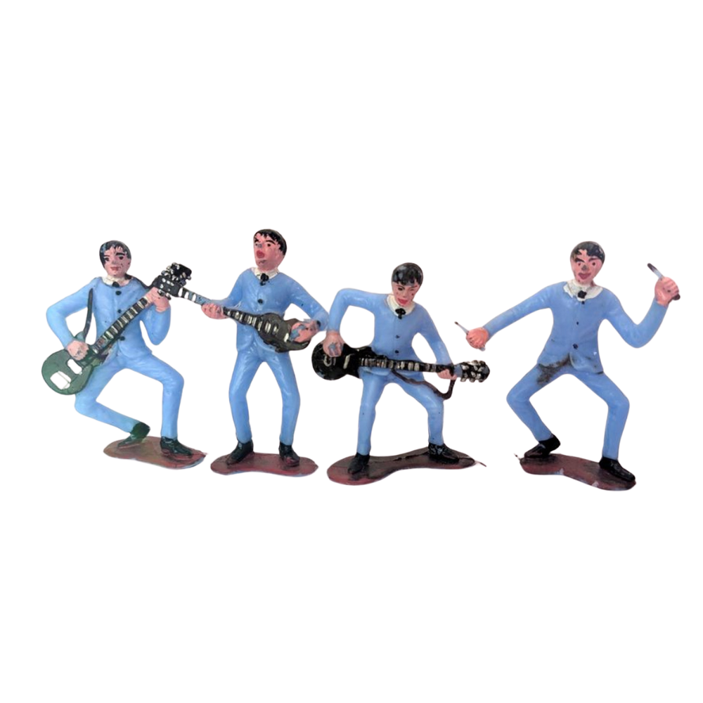 Beatles - Original 1960s Complete Set 4 Blue Plastic Cake Toppers/Figures