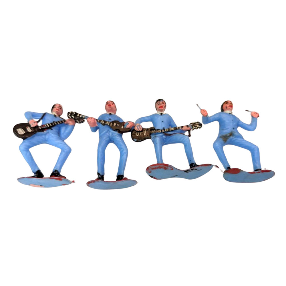 Beatles - Original 1960s Complete Set 4 Blue Plastic Cake Toppers/Figures
