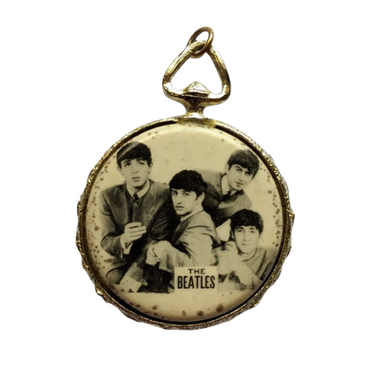 Beatles - Original 1960s Brass Pendant B/W Photo With First Names On Back