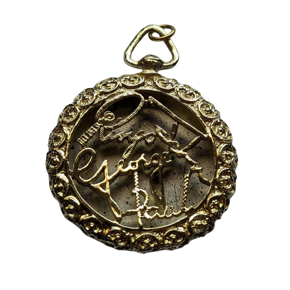 Beatles - Original 1960s Brass Pendant B/W Photo With First Names On Back