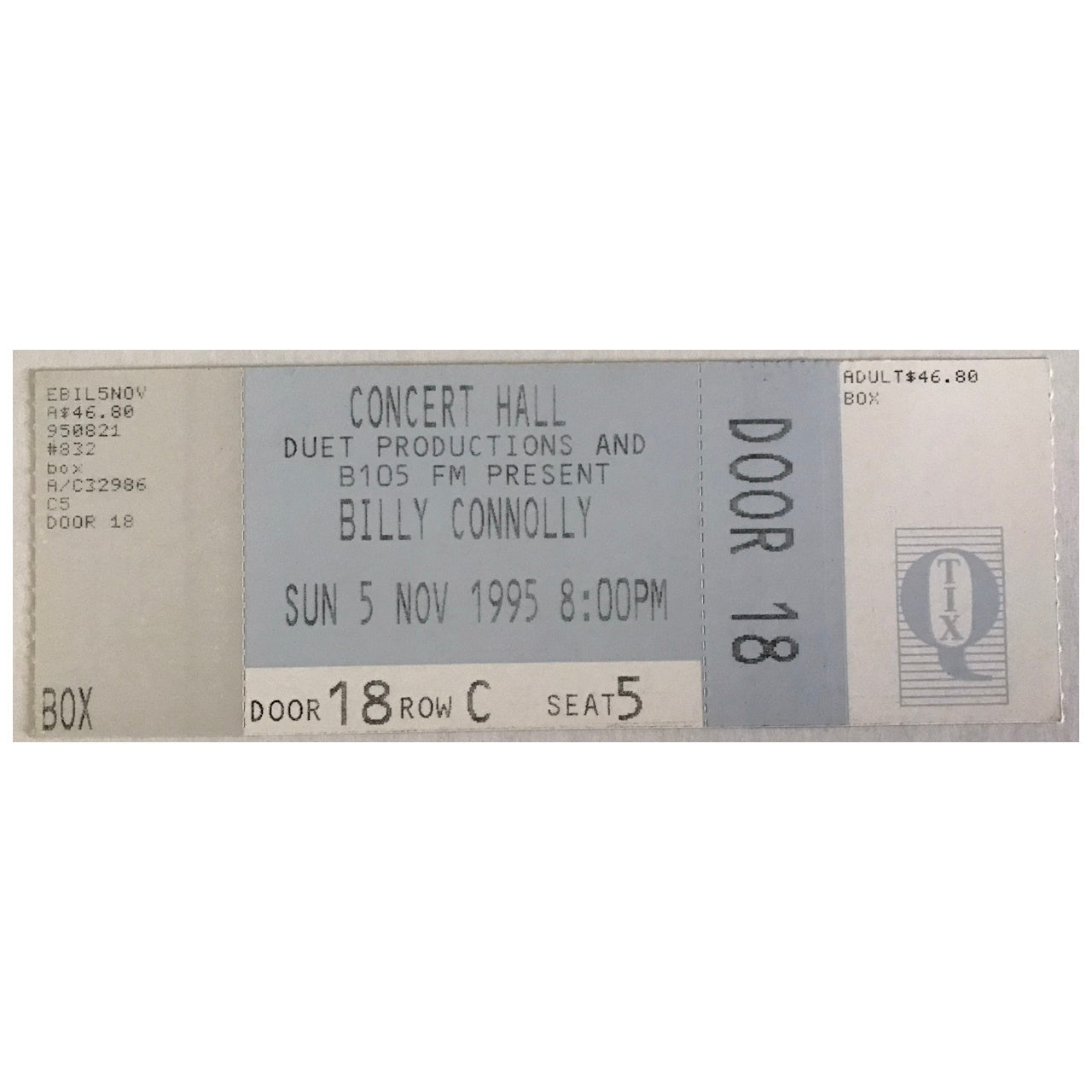 Billy Connolly - 1995 Australia Original Concert Tour Program With Concert Ticket