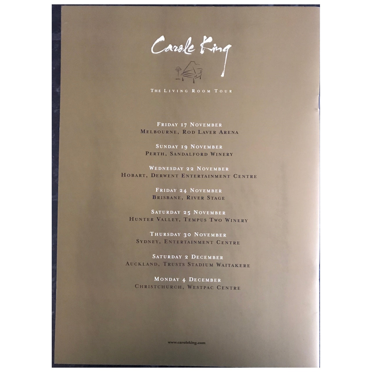 Carole King - The Living Room Tour 2006 Australia & New Zealand Original Concert Tour Program
