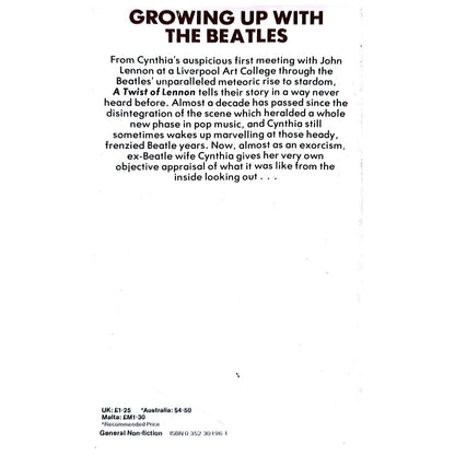 Cynthia Lennon - 1980 A Twist Of Lennon Book (Used)