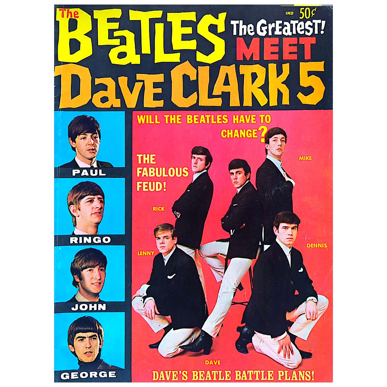 Beatles Meet Dave Clark 5 - 1964 - Beatles & Dave Clark 5 Fabulous Feud Teen Magazine (Used)
