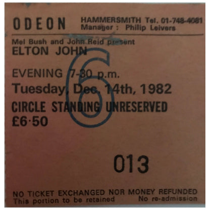 Elton John - Xmas At The Odeon! 1982 UK Original Concert Tour Program With Ticket