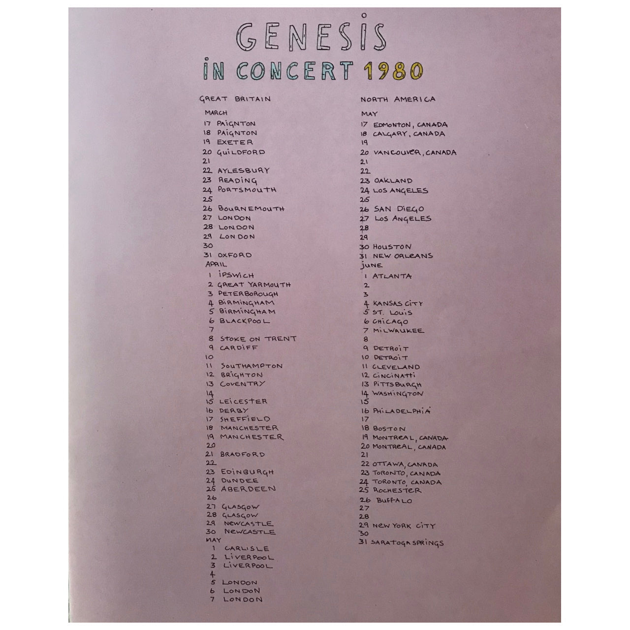 Genesis - In Concert 1980 UK & North America Original Concert Tour Program