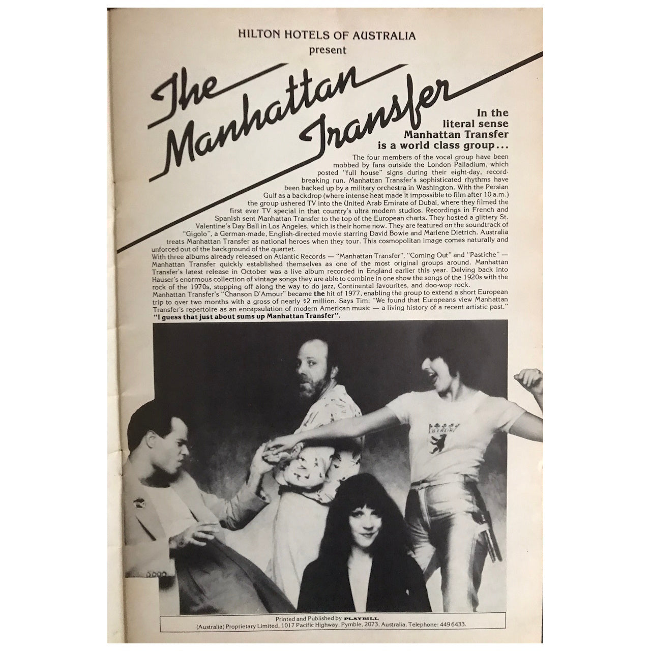 Manhattan Transfer - 1977 Australia Original Concert Tour Program
