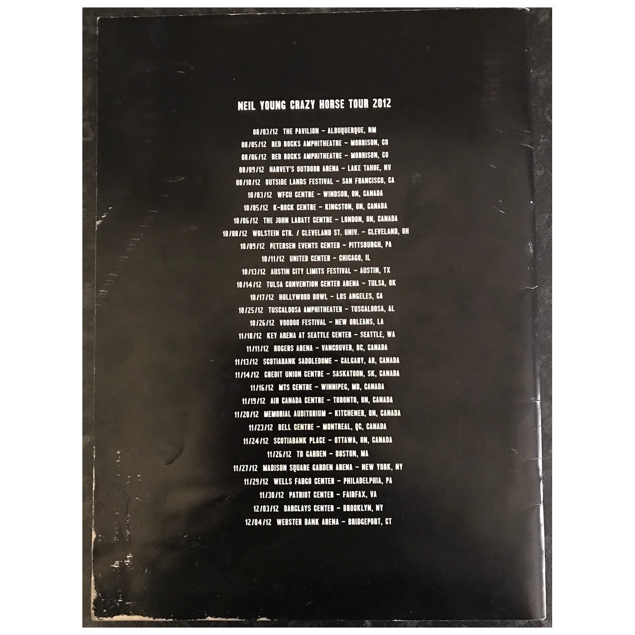 Neil Young & Crazy Horse - Alchemy 2012 North America Original Concert Tour Program