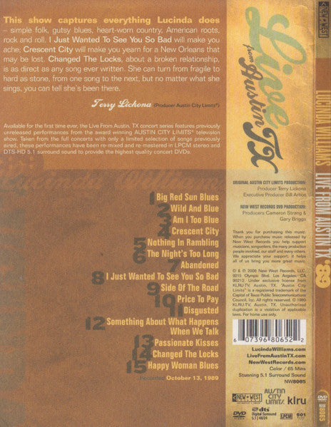 Lucinda Williams – Live From Austin Texas '89 DVD (Used)