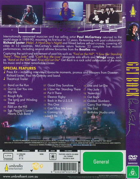 Paul McCartney – Get Back DVD