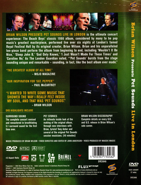 Brian Wilson – Presents Pet Sounds Live In London DVD