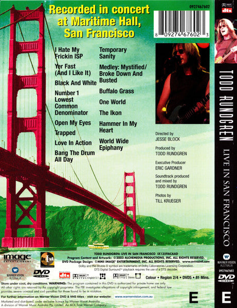 Todd Rundgren – Live In San Francisco DVD (New)