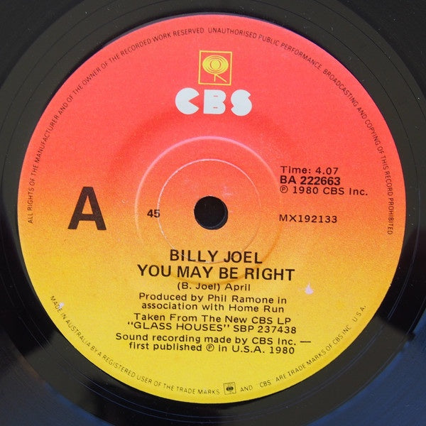Billy Joel - You May Be Right 7" Vinyl Single (Used)